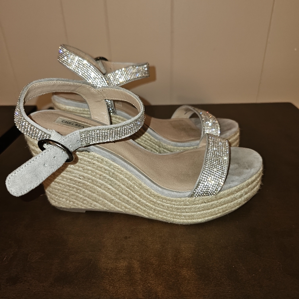 Silver Rhinestone Wedge Sandals - Picture 4 of 7